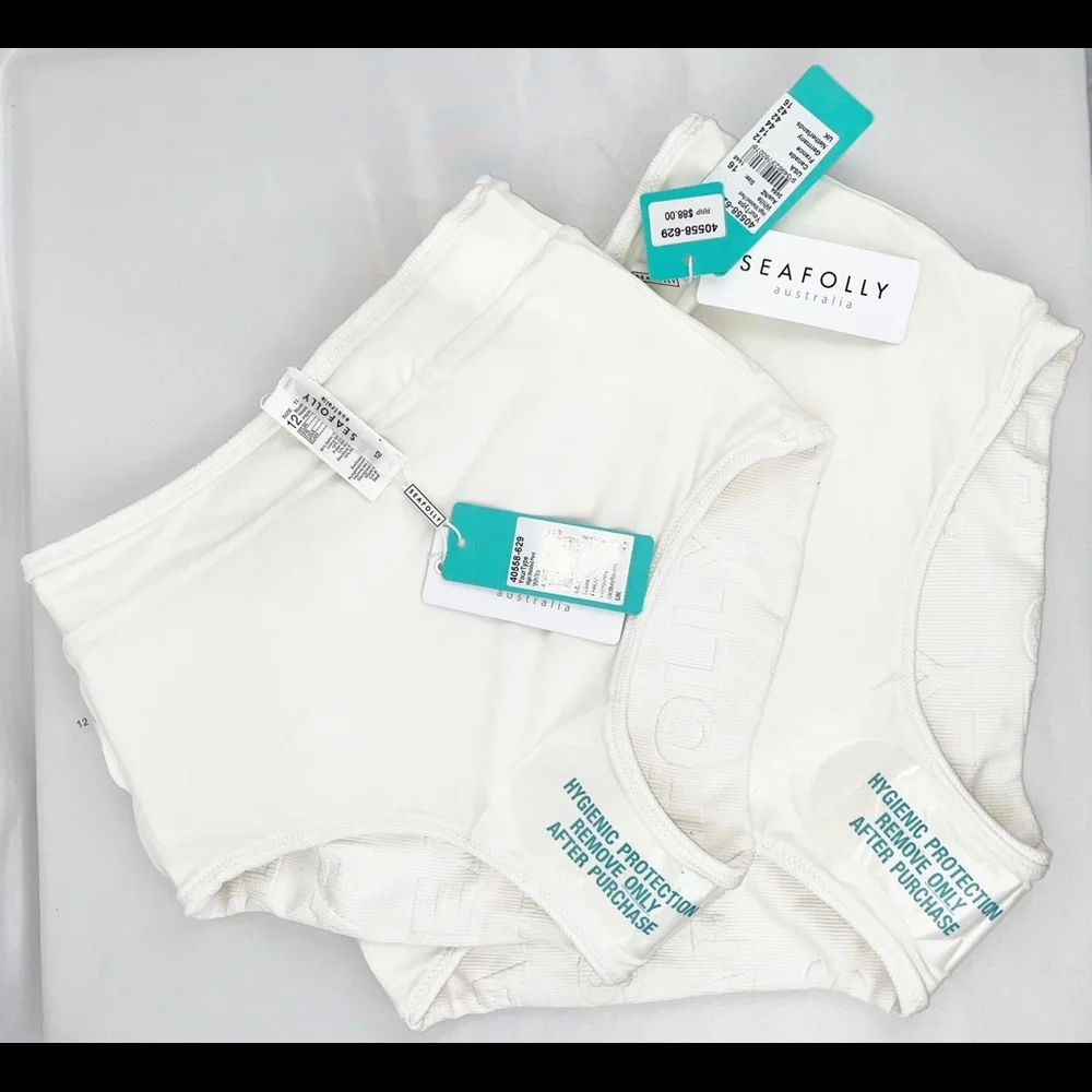 Seafolly White Your Type High Waisted Pant US Sz 8 or 12 w/logo jacquard fabric - Picture 6 of 12